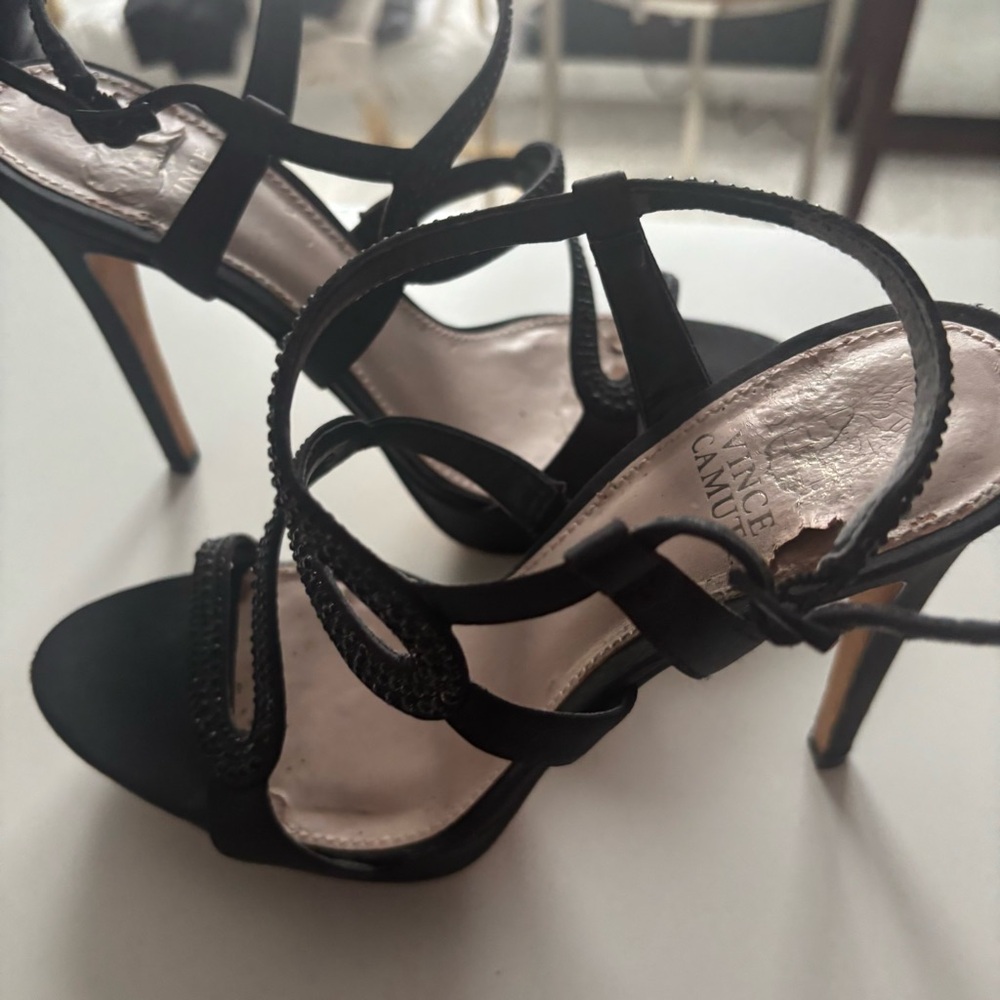 Vince Camuto Black Heeled Sandal with Rhinestones